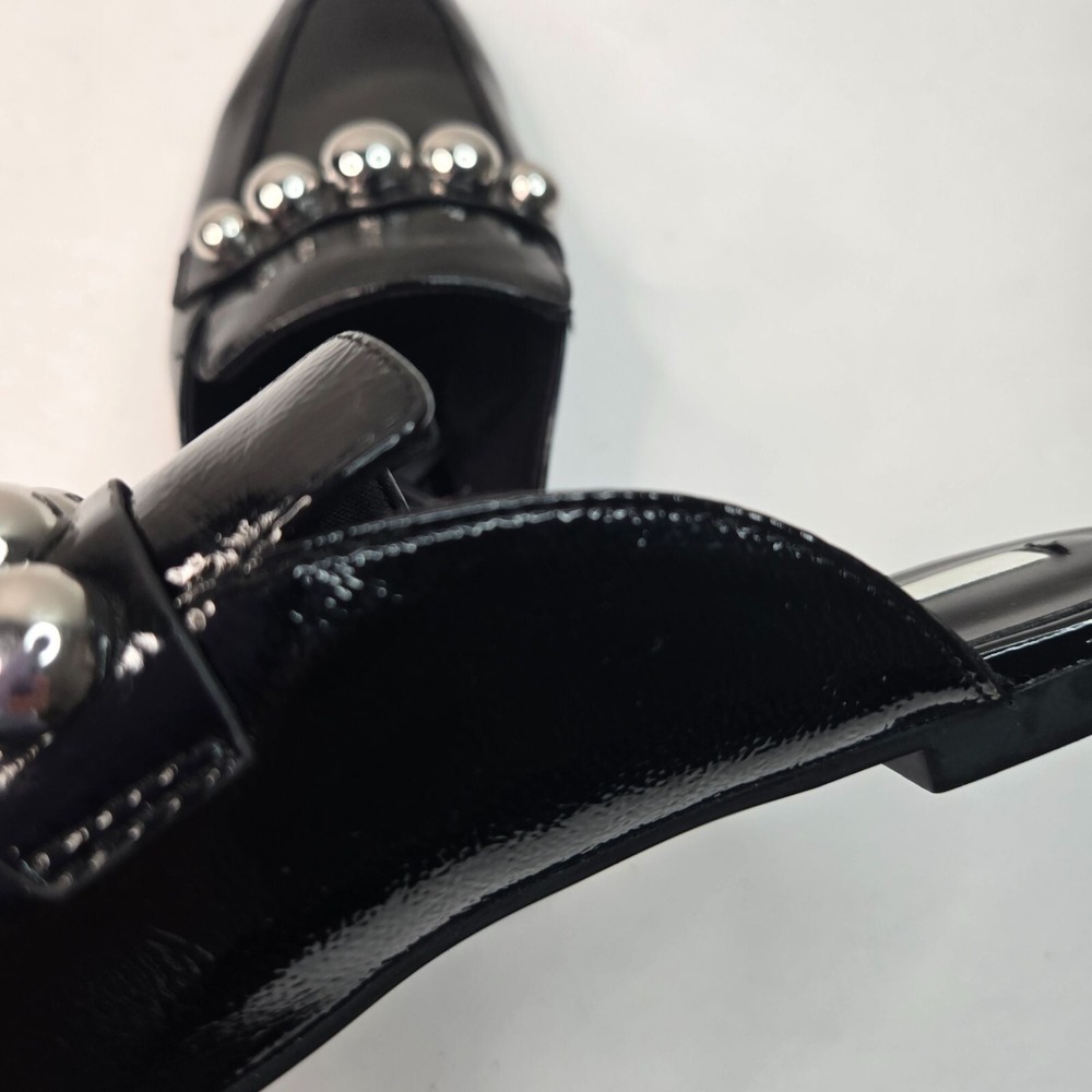 Zara Square Toe Mule Shoes Size 6 Patent Leather Studded Slip On Preppy Loafers - Picture 8 of 12